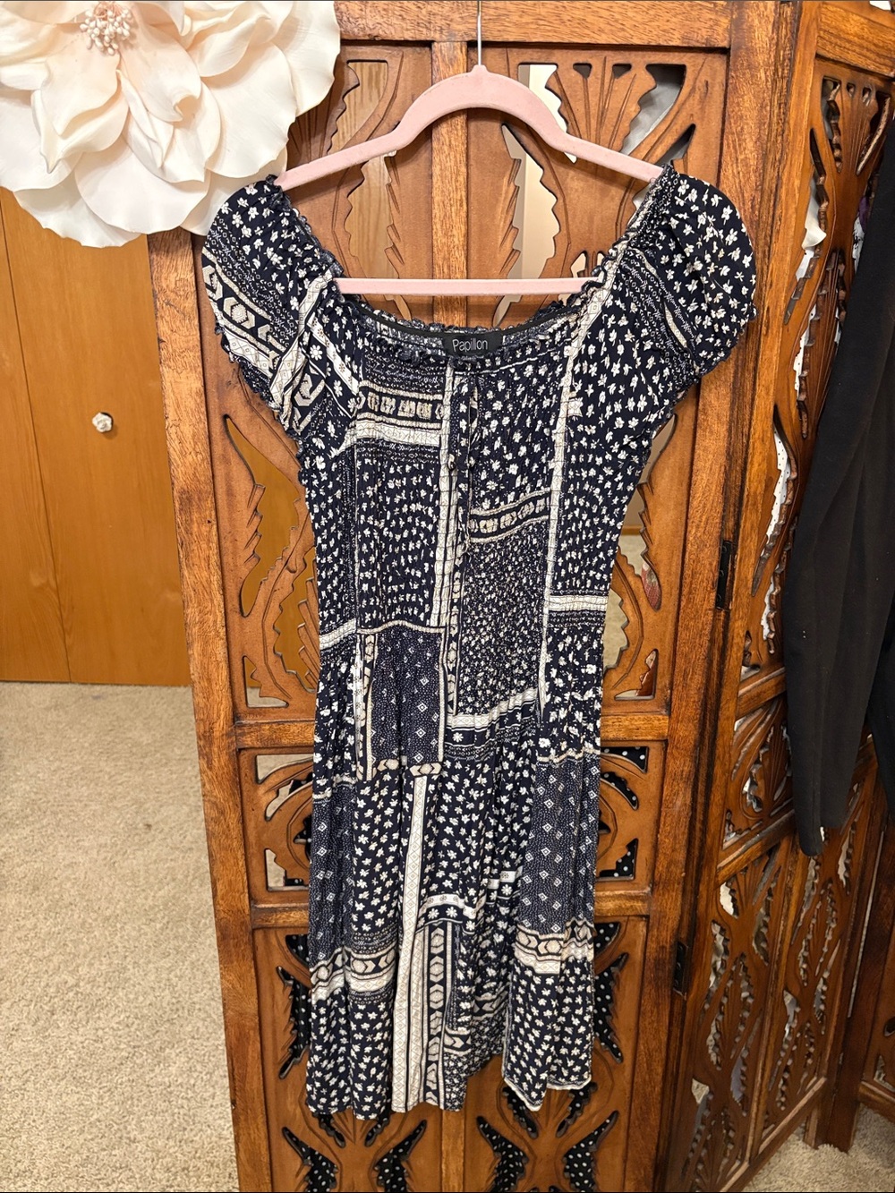 Boho Mini Dress with smocked top.